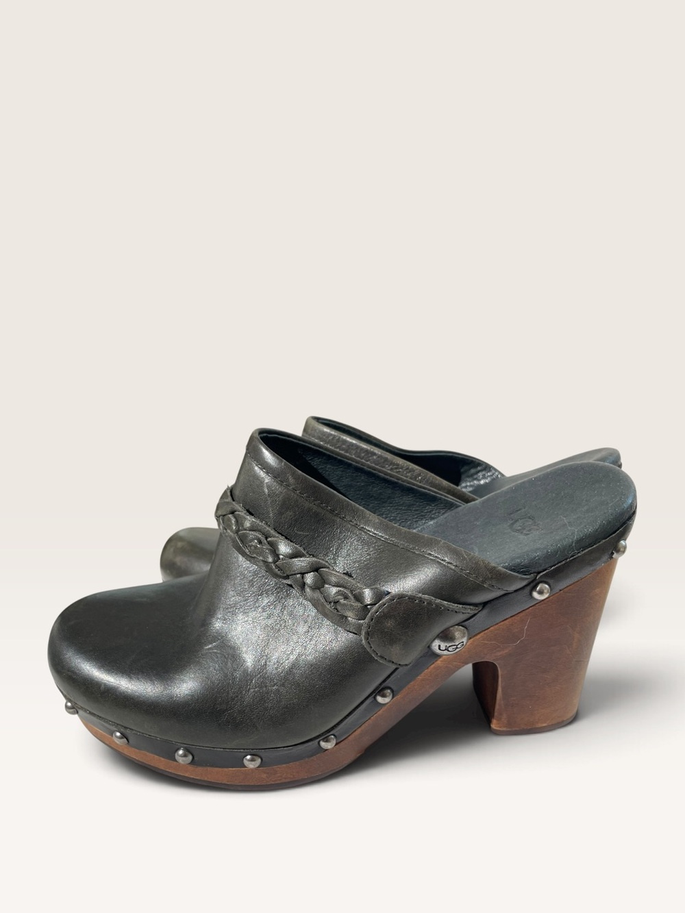 UGG Kaylee Leather Clogs Mules Heels Slip On Army Green 3206 Woman's Shoes Sz 7